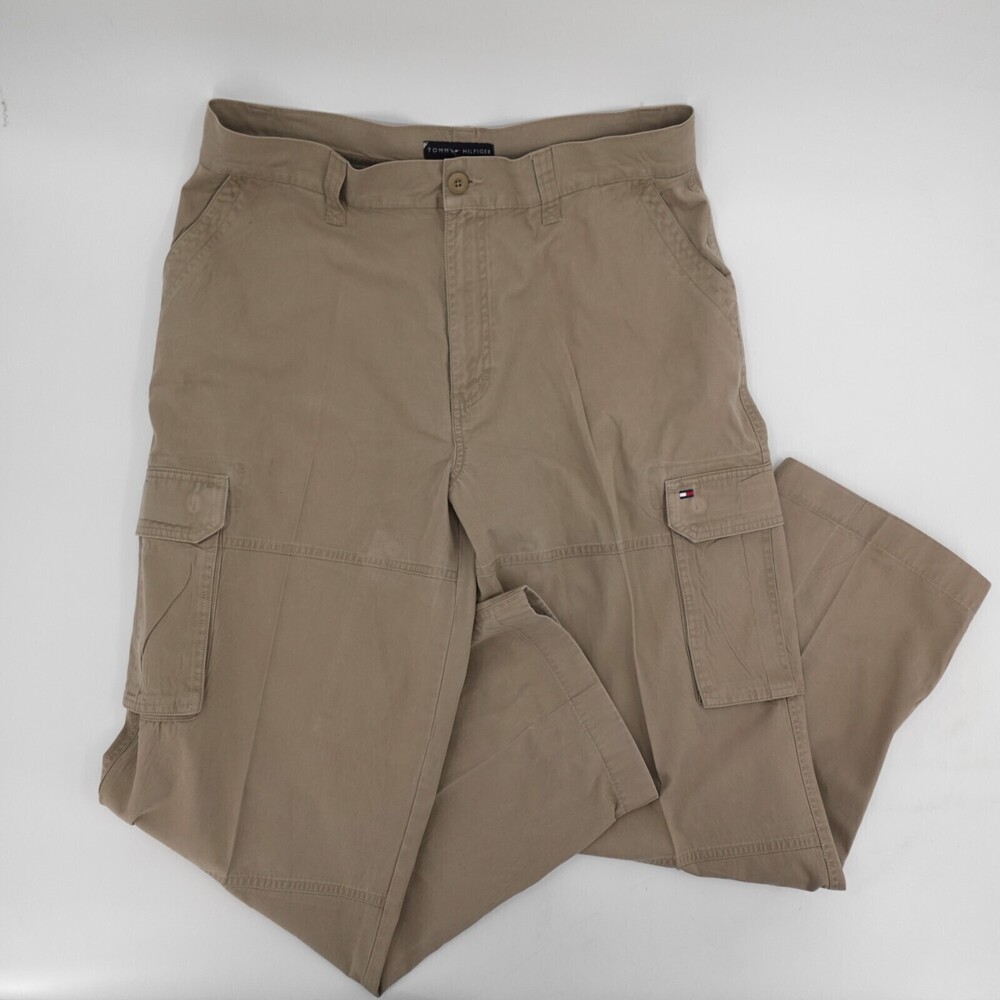 Tommy Hilfiger Cargo Pants Mens 36 Brown Pockets Y2K Straight Leg Flat Front